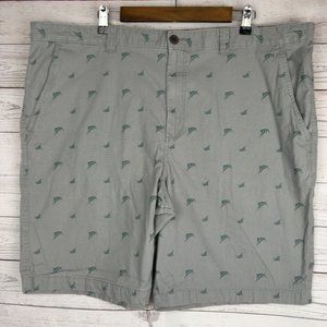 Magellan Mens Shorts 44 Gray Marlin All Over Print Cotton Stretch Blend Casual